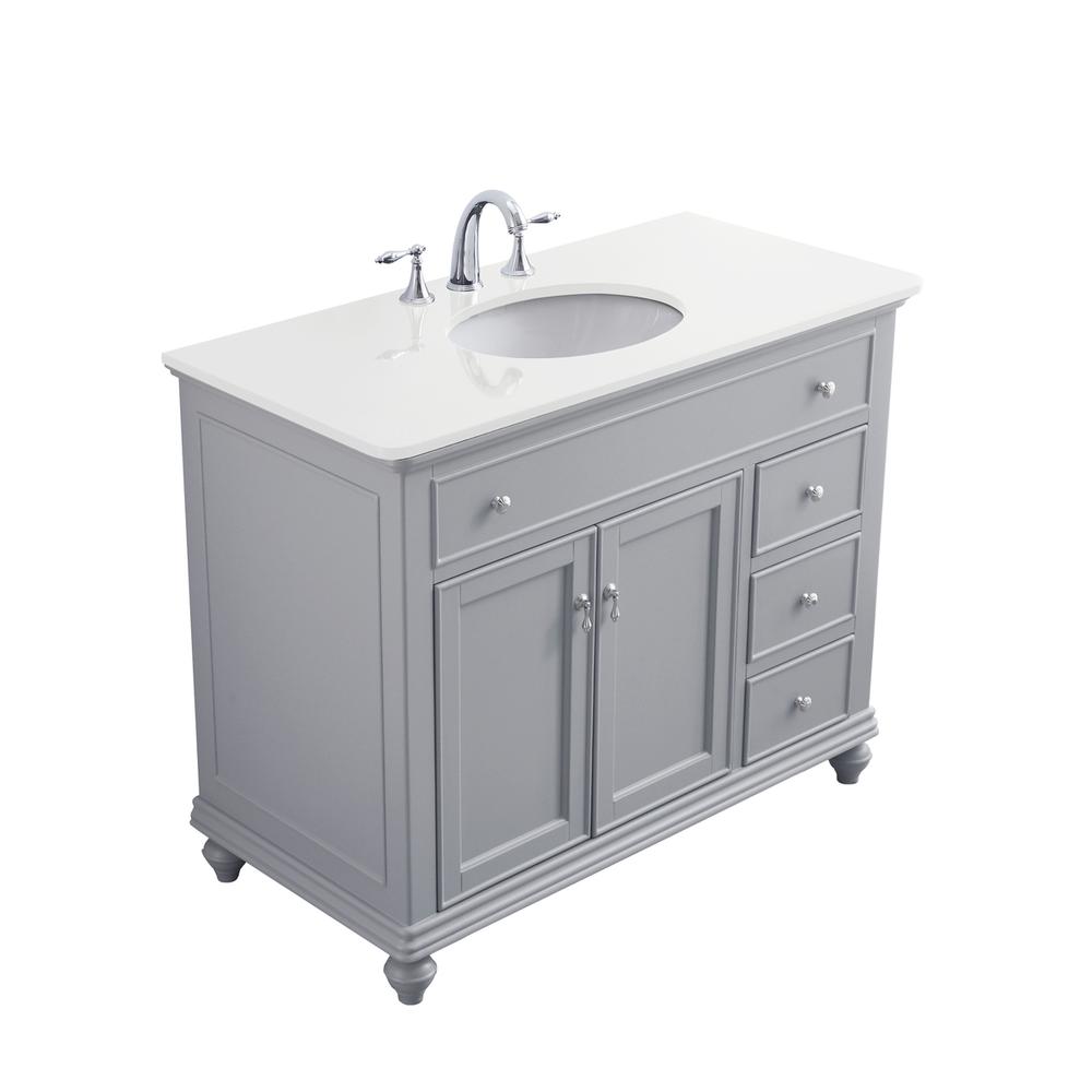 42 Inch Single Bathroom Vanity In Light Grey With Ivory White Engineered Marble. Picture 12