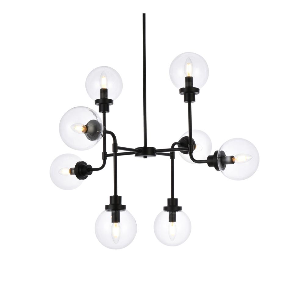 Hanson 8 Lights Pendant In Black With Clear Shade. Picture 2
