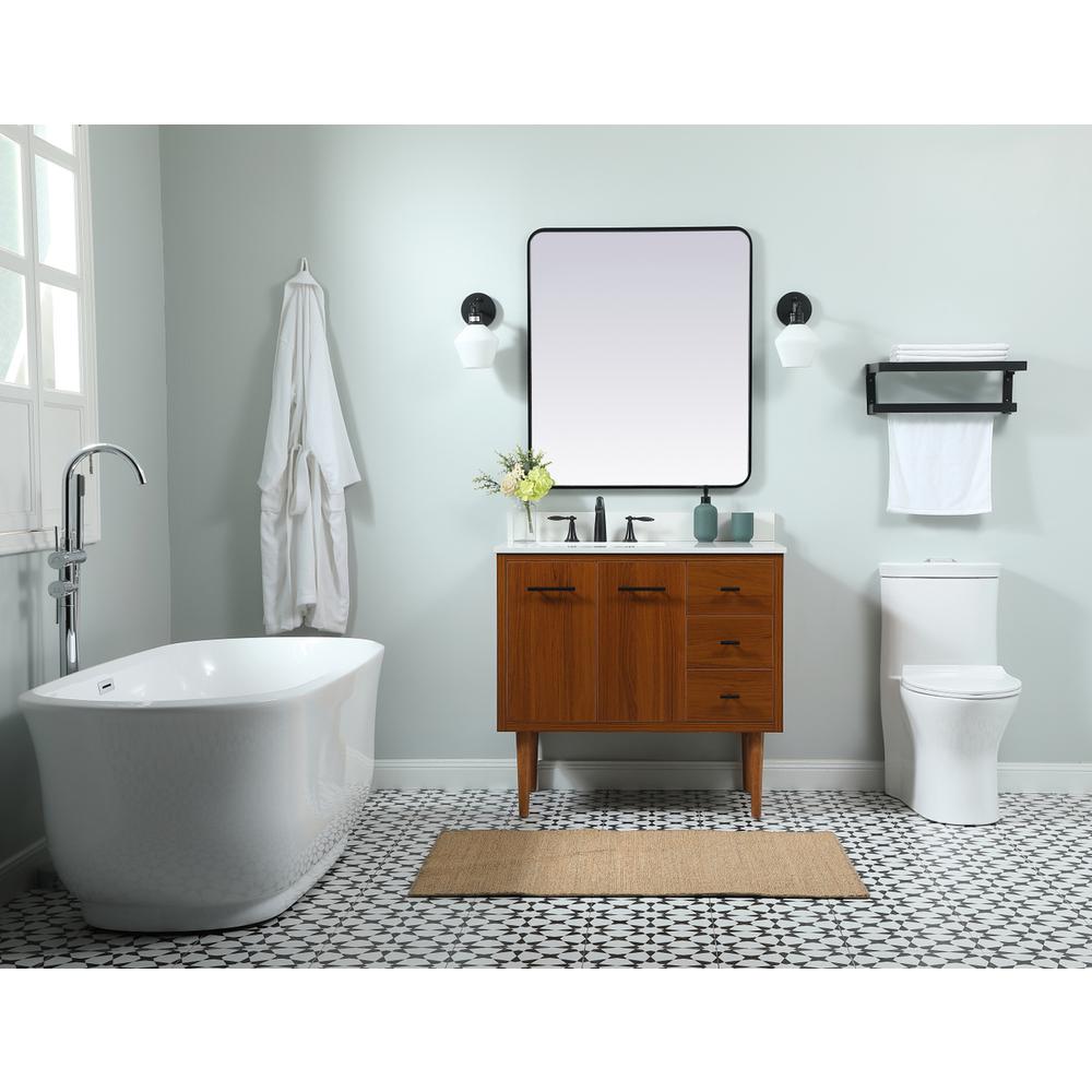 36 Inch Single Bathroom Vanity In Teak With Backsplash. Picture 4