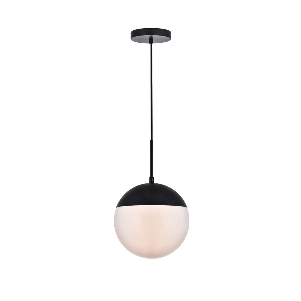 Eclipse 1 Light Black Pendant With Frosted White Glass. Picture 1