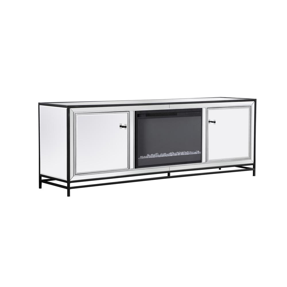 James 72 In. Mirrored Tv Stand With Crystal Fireplace In Black. Picture 6