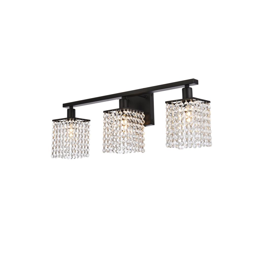 Phineas 3 Lights Bath Sconce In Black With Clear Crystals. Picture 2