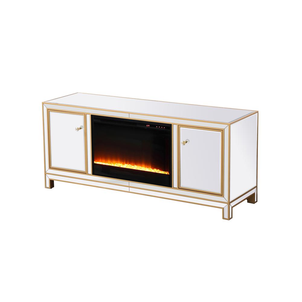 Reflexion 60 In. Mirrored Tv Stand With Crystal Fireplace In Gold. Picture 7