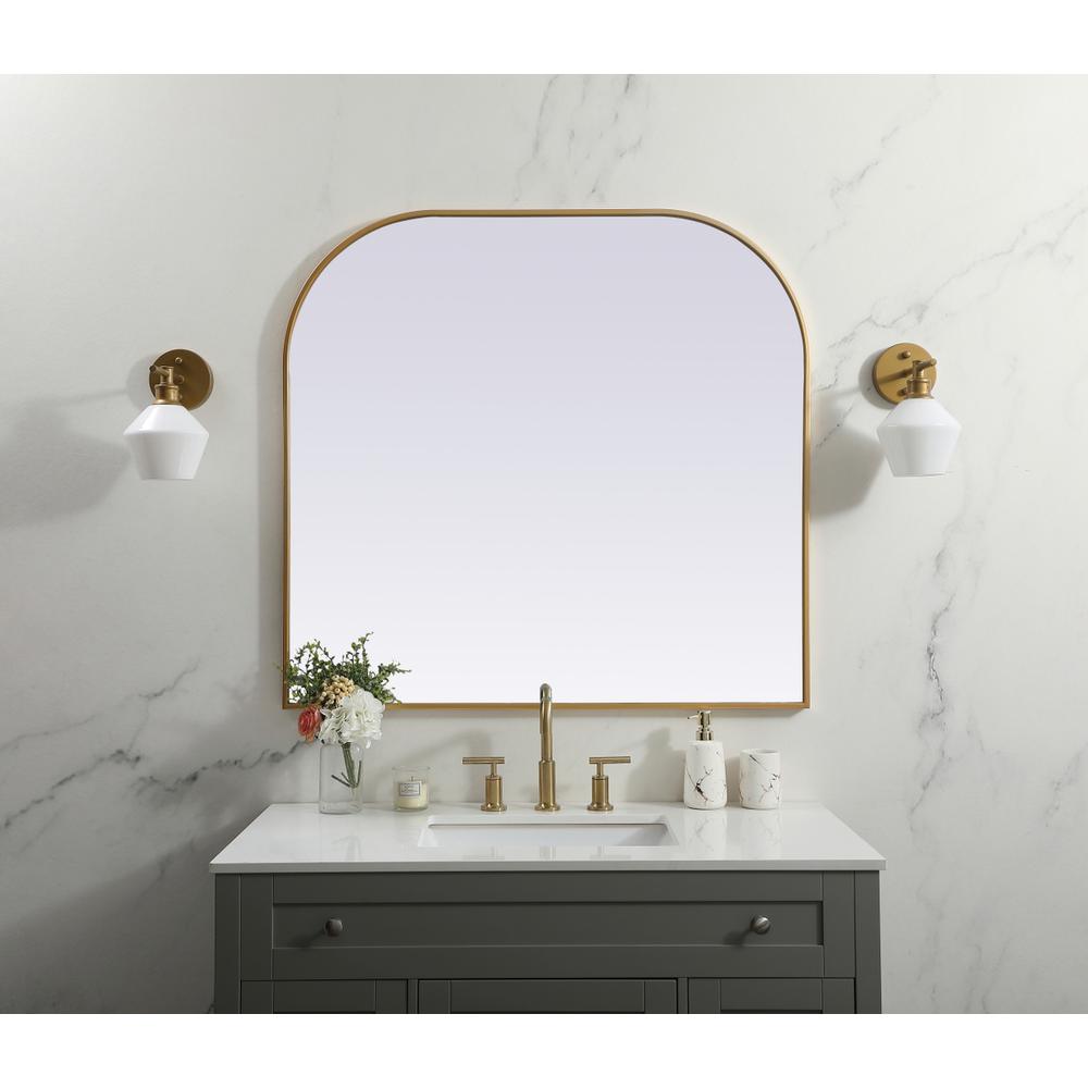 Metal Frame Arch Mirror 40X38 Inch In Brass. Picture 9
