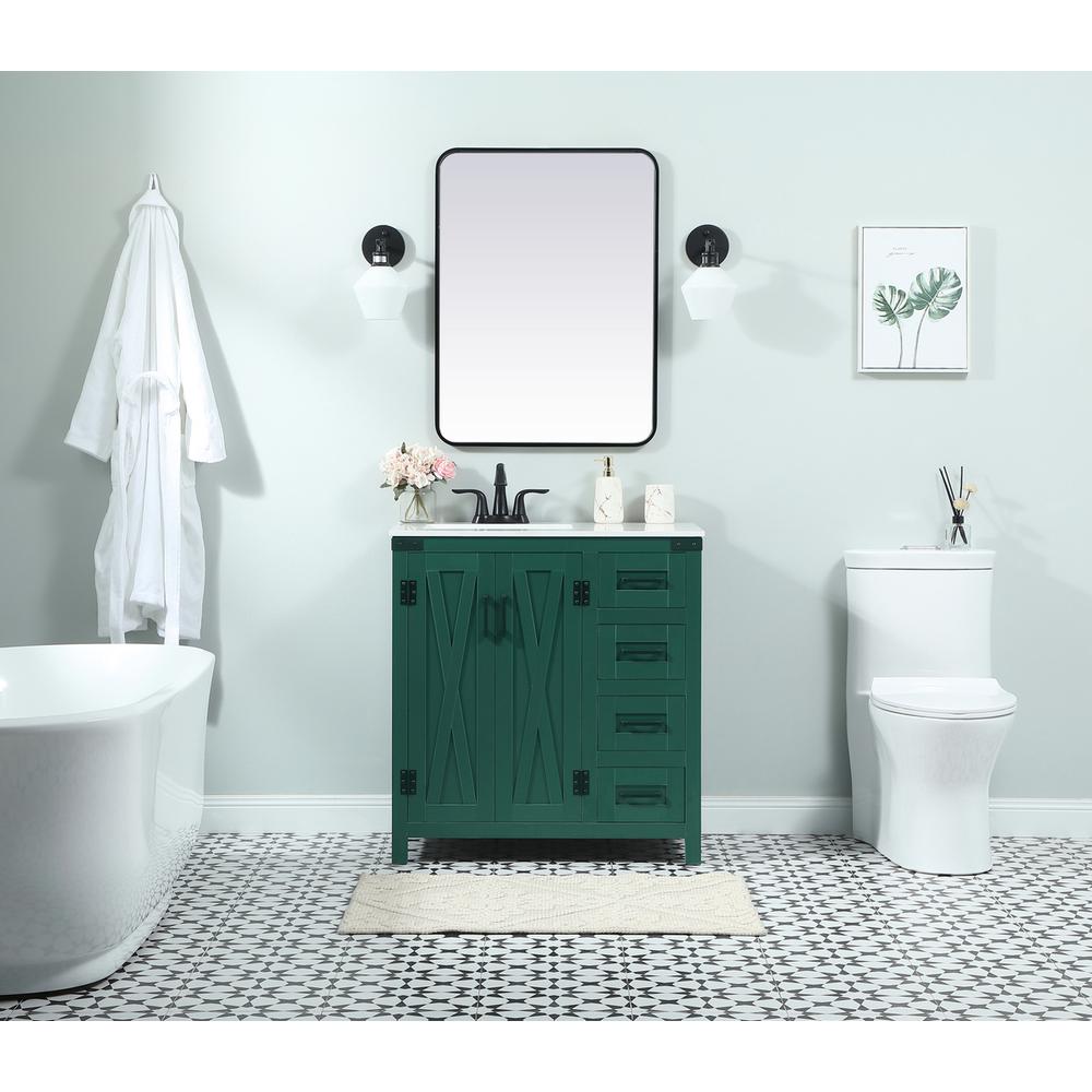 32 Inch Single Bathroom Vanity In Green. Picture 4