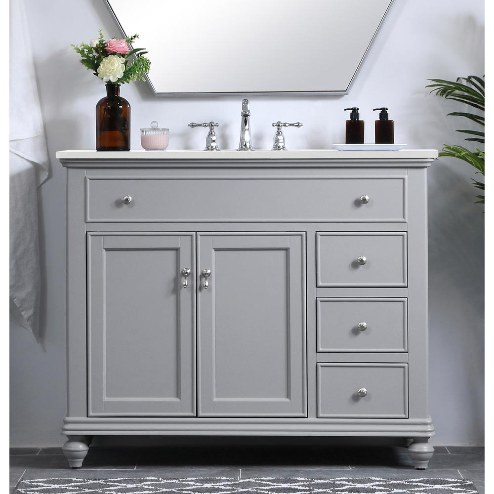 42 Inch Single Bathroom Vanity In Light Grey With Ivory White Engineered Marble. Picture 14