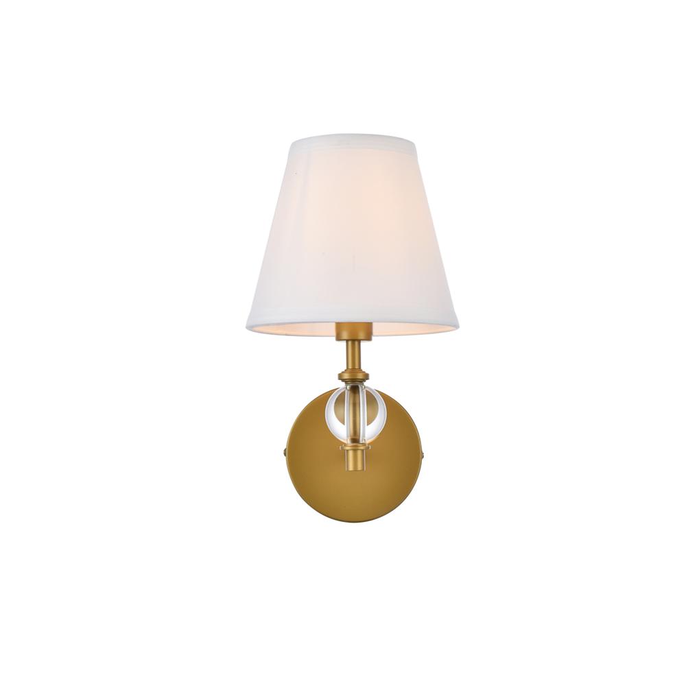 Bethany 1 Light Bath Sconce In Brass With White Fabric Shade. Picture 1
