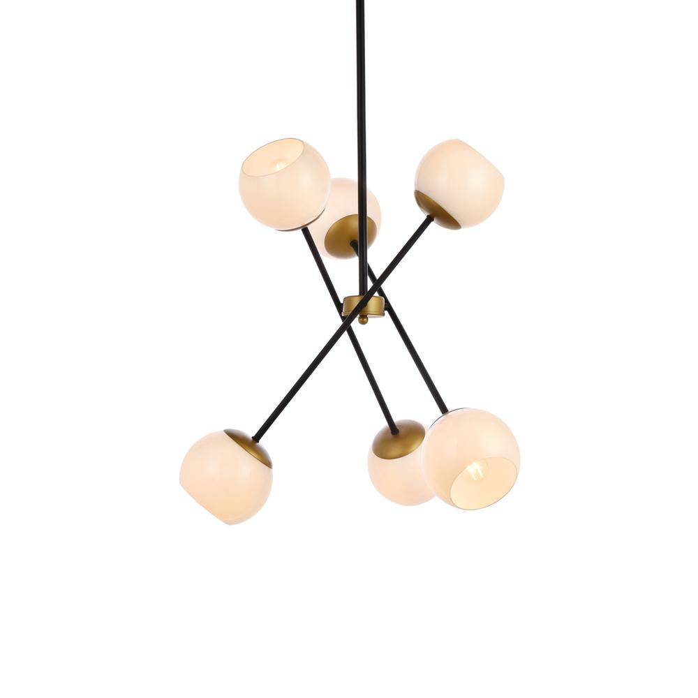 Axl 24 Inch Pendant In Black And Brass With White Shade. Picture 2