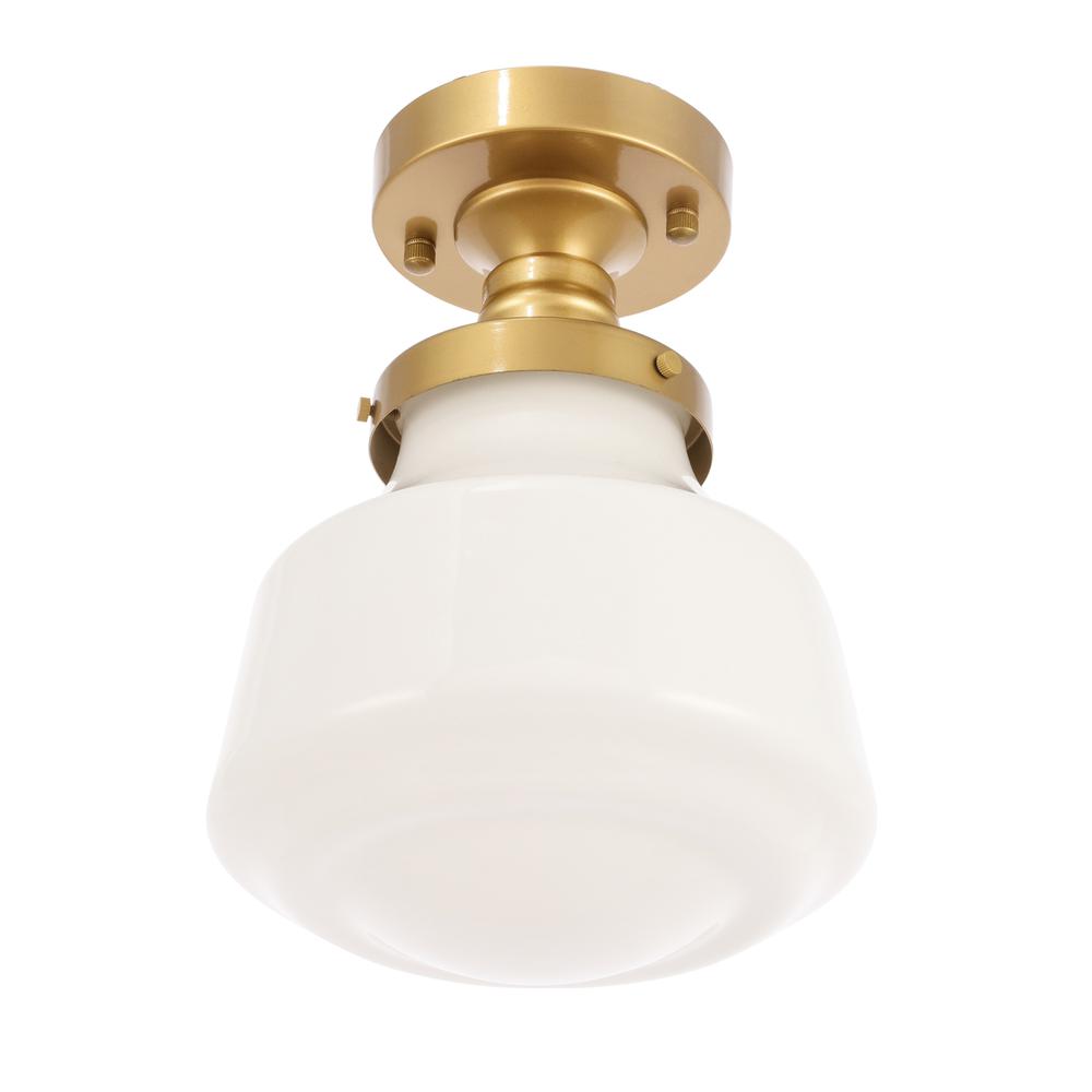 Lyle 1 Light Brass And Frosted White Glass Flush Mount. Picture 7