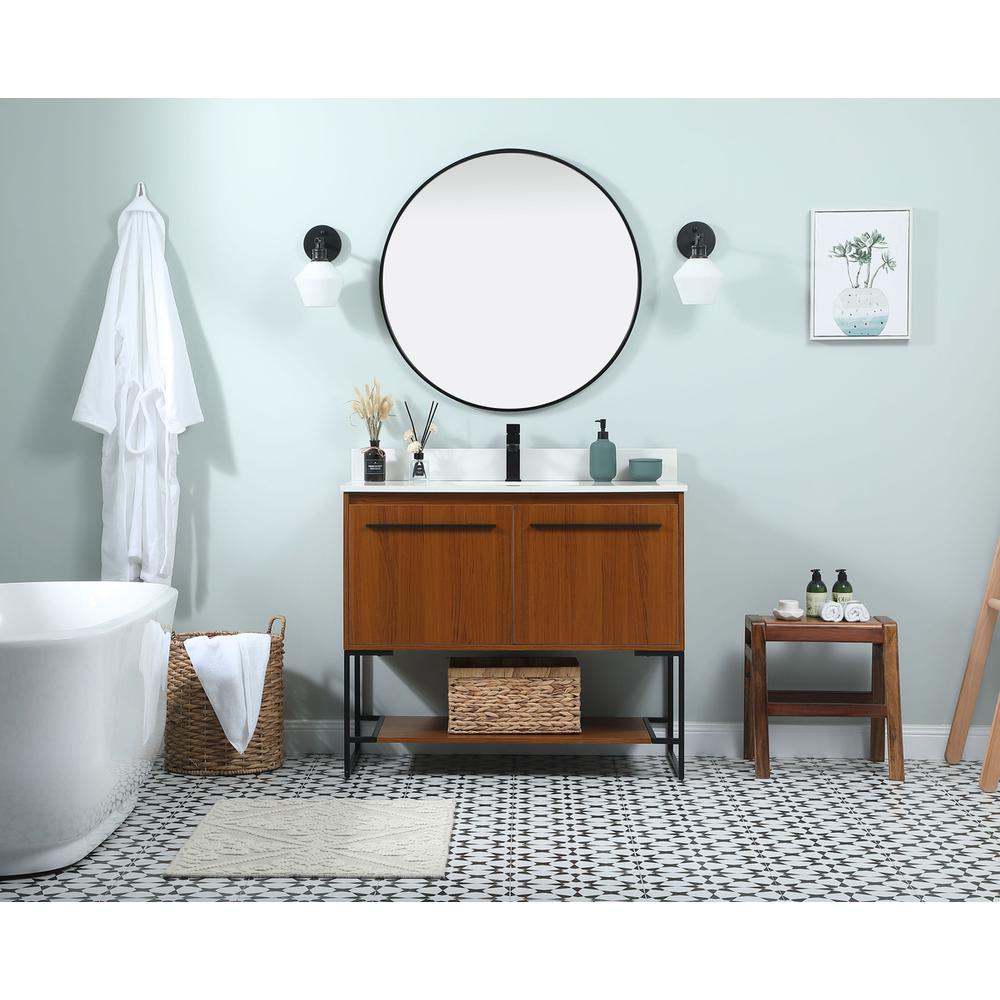 40 Inch Single Bathroom Vanity In Teak With Backsplash. Picture 4