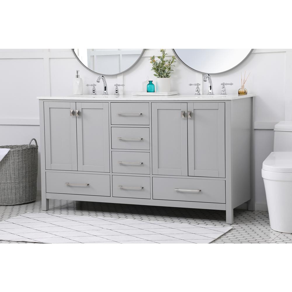 60 Inch Double Bathroom Vanity In Gray. Picture 2