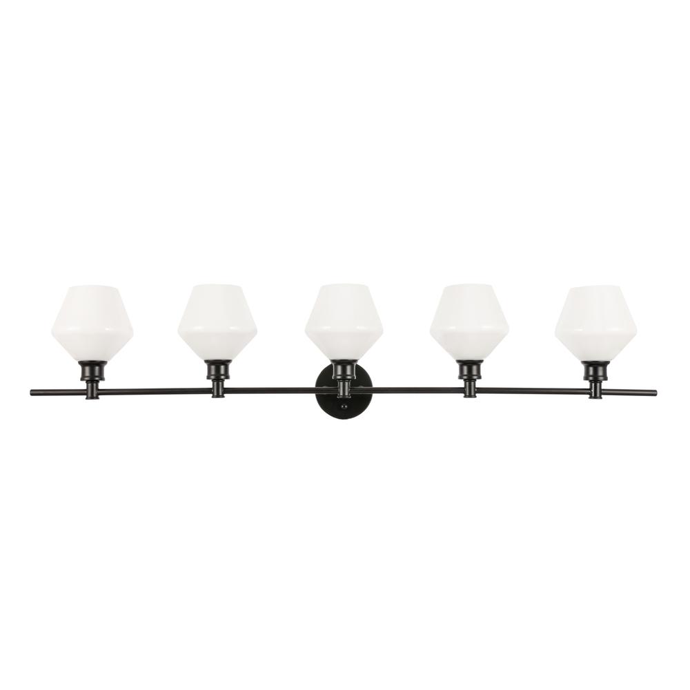 Gene 5 Light Black And Frosted White Glass Wall Sconce. Picture 2