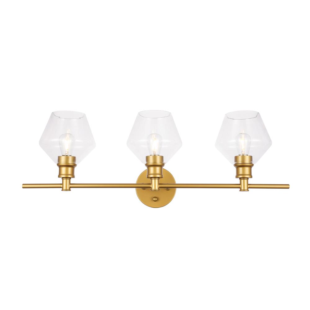 Gene 3 Light Brass And Clear Glass Wall Sconce. Picture 1