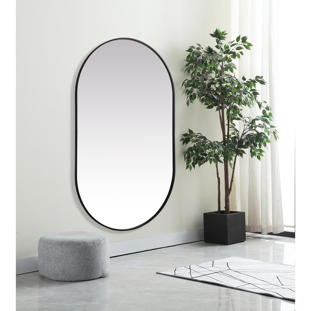 Metal Frame Oval Mirror 36X60 Inch In Black. Picture 4