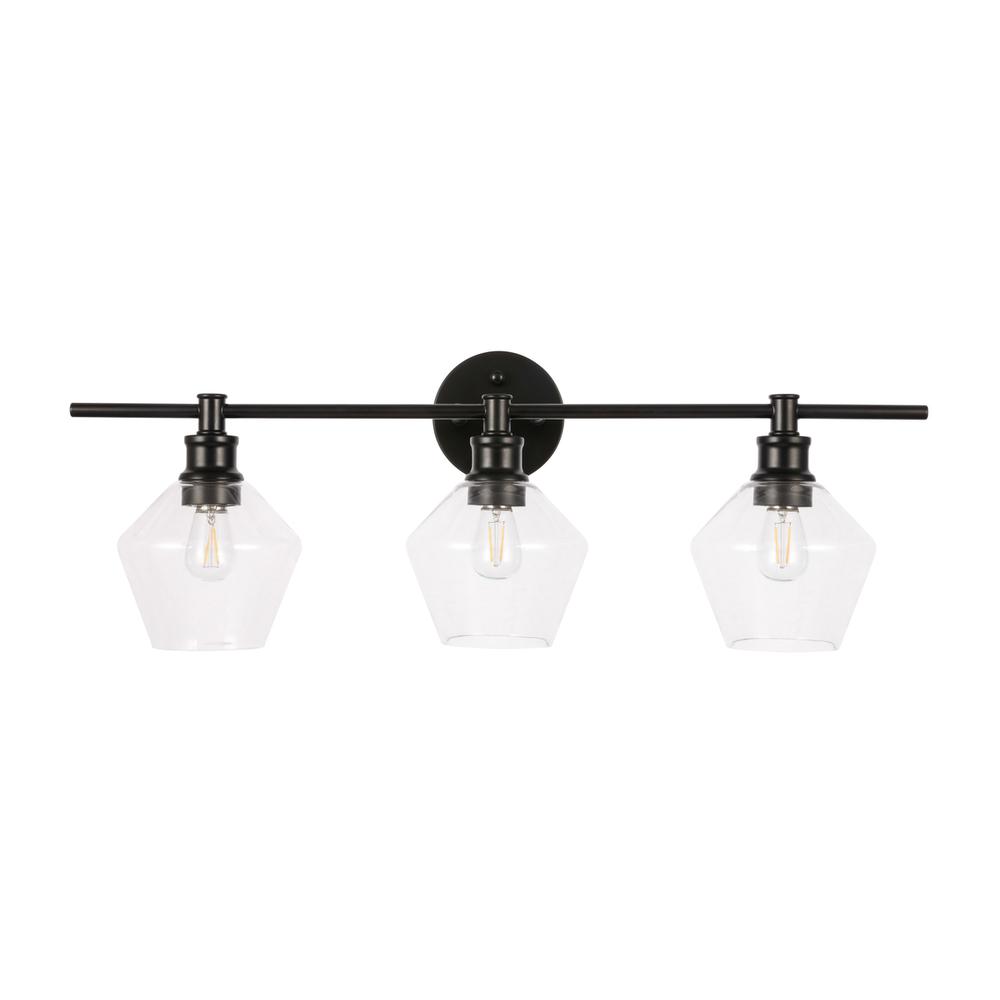 Gene 3 Light Black And Clear Glass Wall Sconce. Picture 10