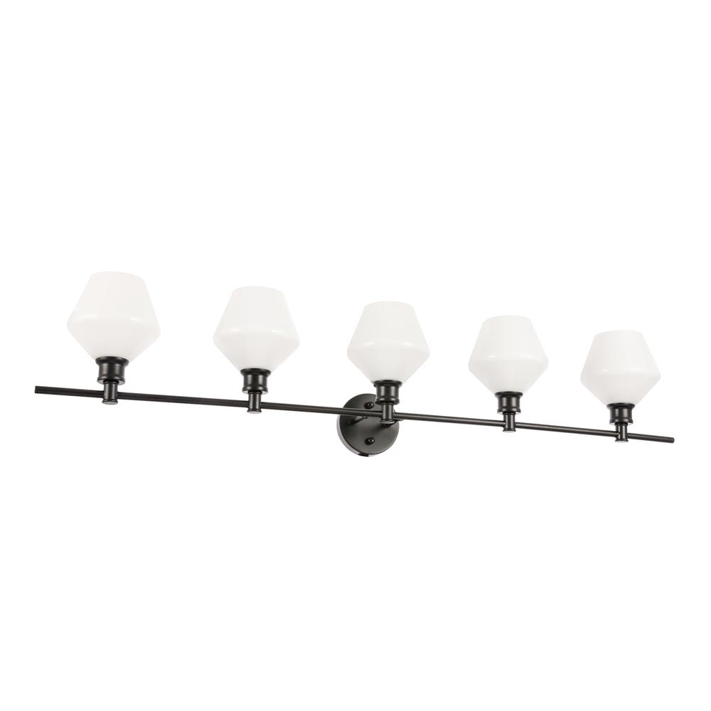 Gene 5 Light Black And Frosted White Glass Wall Sconce. Picture 4