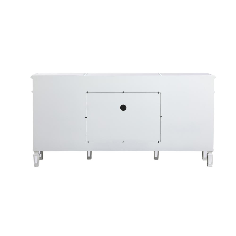 Contempo 72 In. Mirrored Credenza With Crystal Fireplace In Antique White. Picture 9