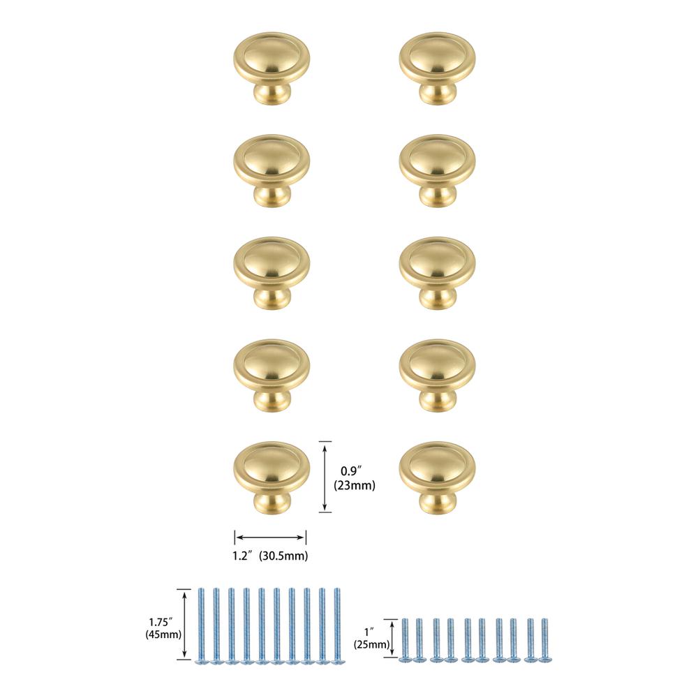 Garlande 1.2" Diameter Brushed Gold Mushroom Knob Multipack (Set Of 10). Picture 5