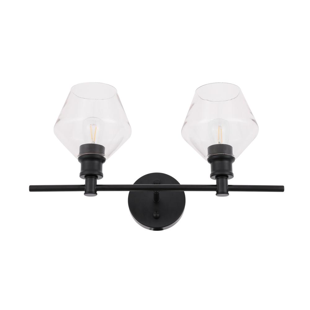 Gene 2 Light Black And Clear Glass Wall Sconce. Picture 4
