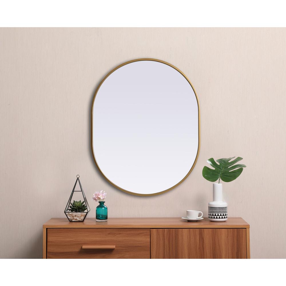 Metal Frame Oval Mirror 24X30 Inch In Brass. Picture 3