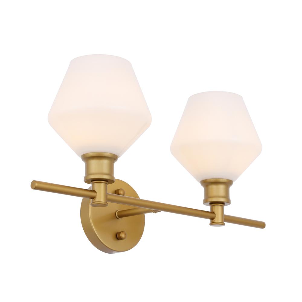 Gene 2 Light Brass And Frosted White Glass Wall Sconce. Picture 7