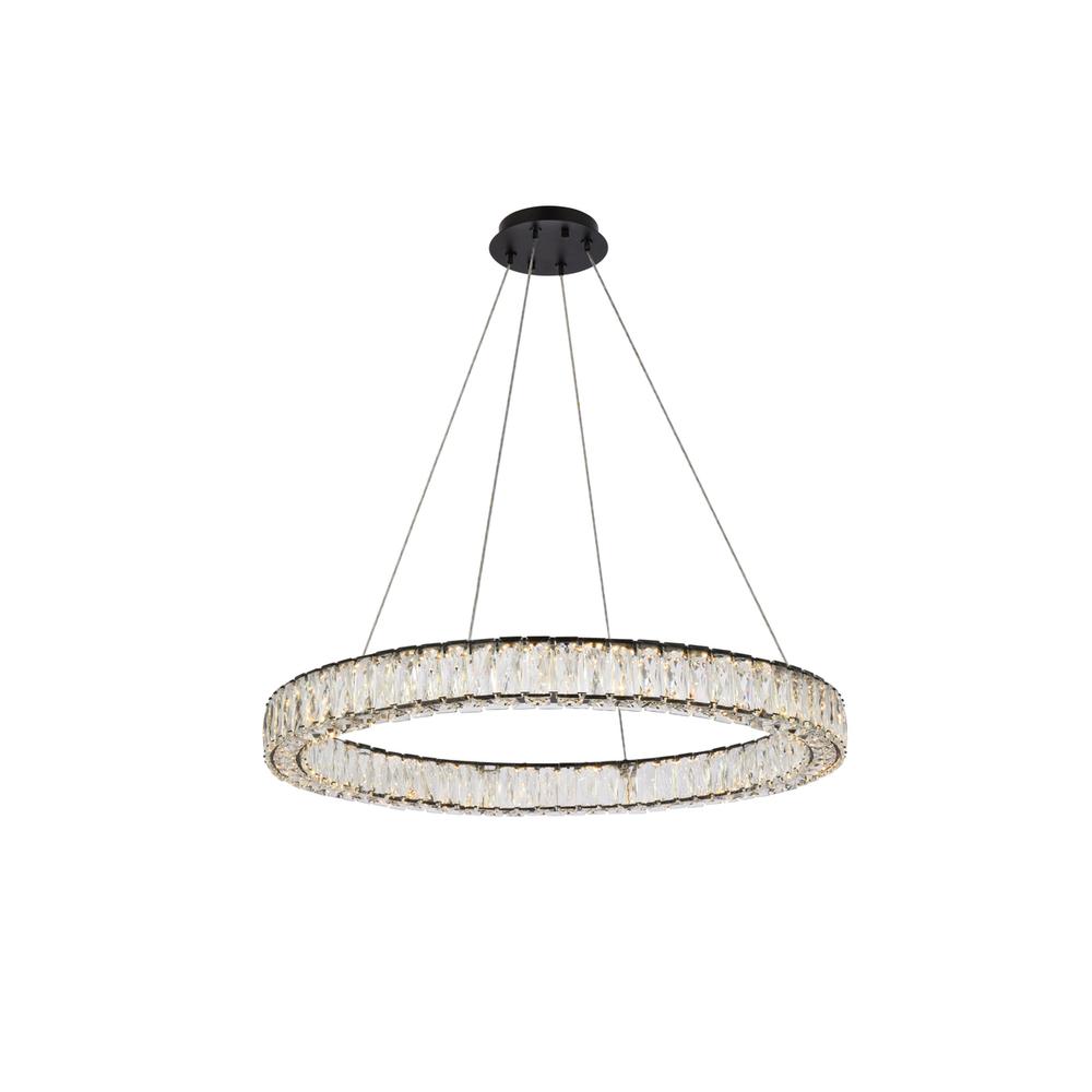 Monroe 31 Inch Led Round Single Pendant In Black. Picture 1