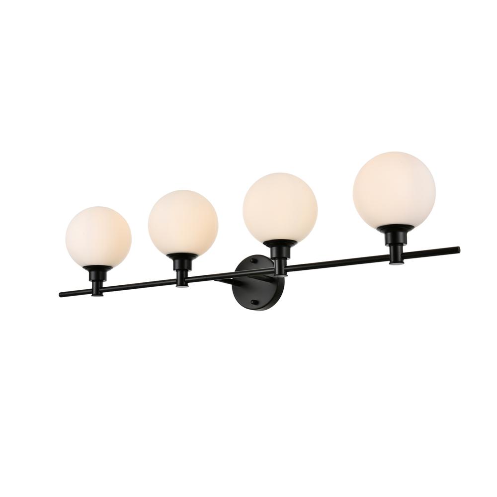 Cordelia 4 Light Black And Frosted White Bath Sconce. Picture 2