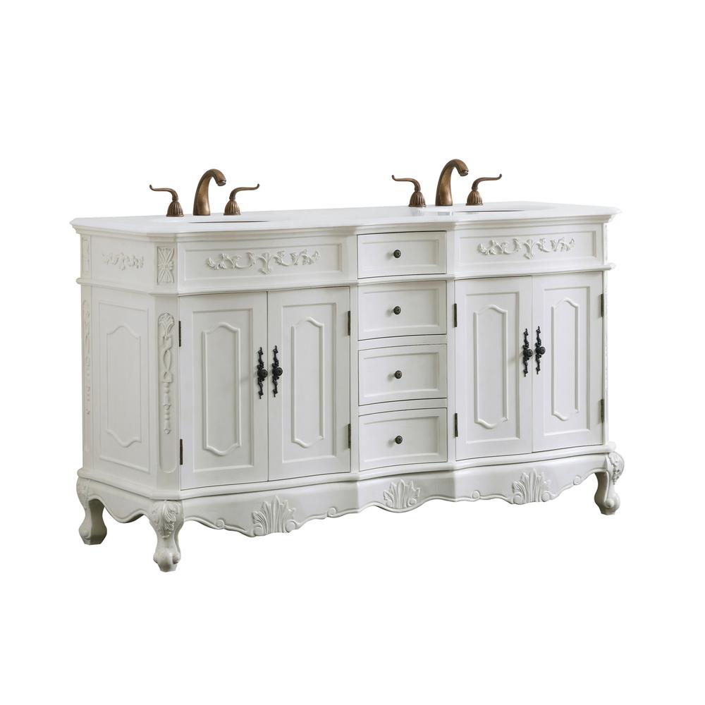 60 Inch Double Bathroom Vanity In Antique White. Picture 10