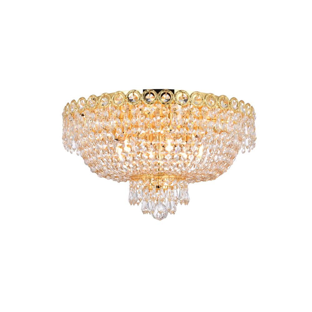 Century 6 Light Gold Flush Mount Clear Royal Cut Crystal. Picture 1