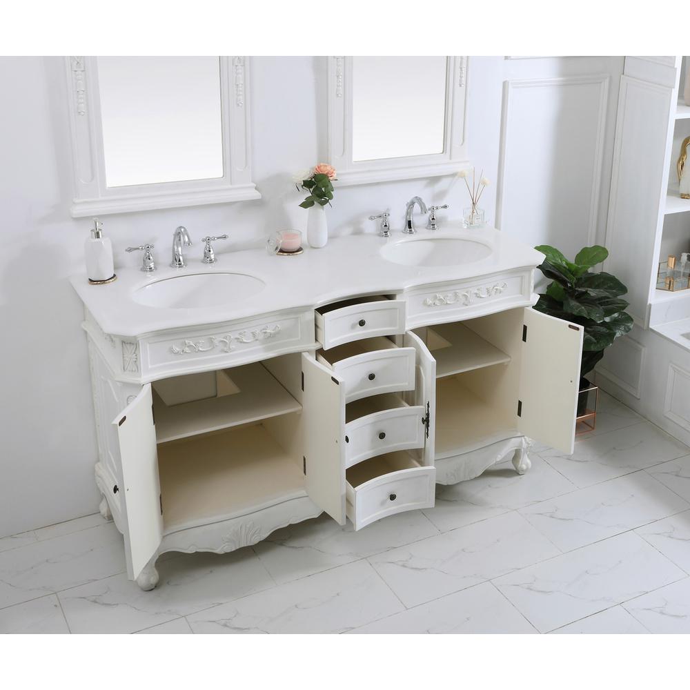 60 Inch Double Bathroom Vanity In Antique White. Picture 3