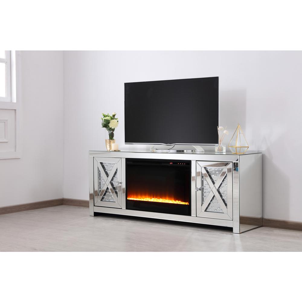 59 In.Crystal Mirrored Tv Stand With Crystal Insert Fireplace. Picture 2