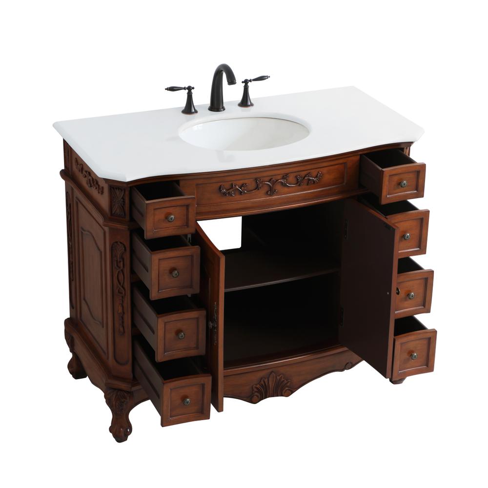42 Inch Single Bathroom Vanity In Teak With Ivory White Engineered Marble. Picture 9