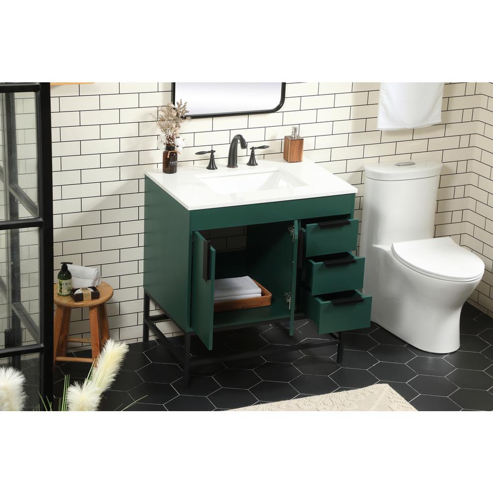 32 Inch Single Bathroom Vanity In Green. Picture 3