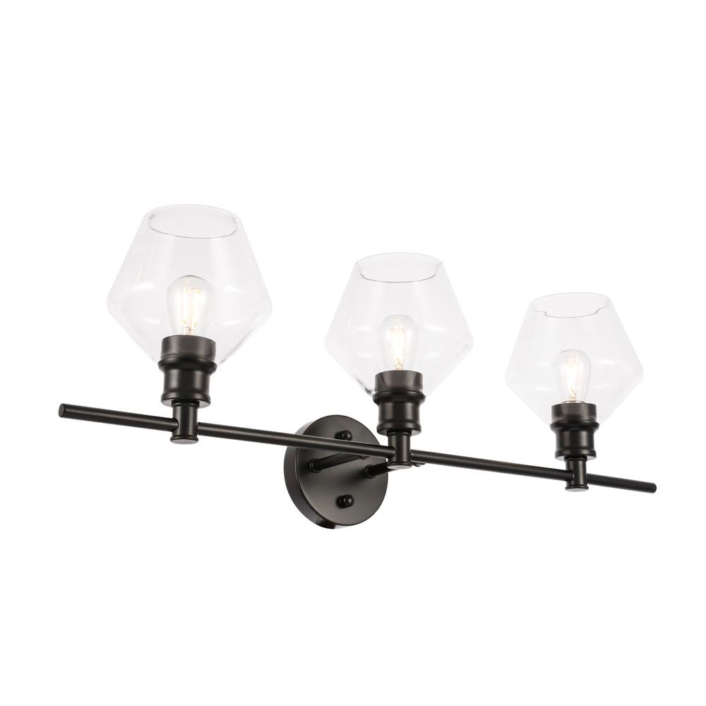 Gene 3 Light Black And Clear Glass Wall Sconce. Picture 5