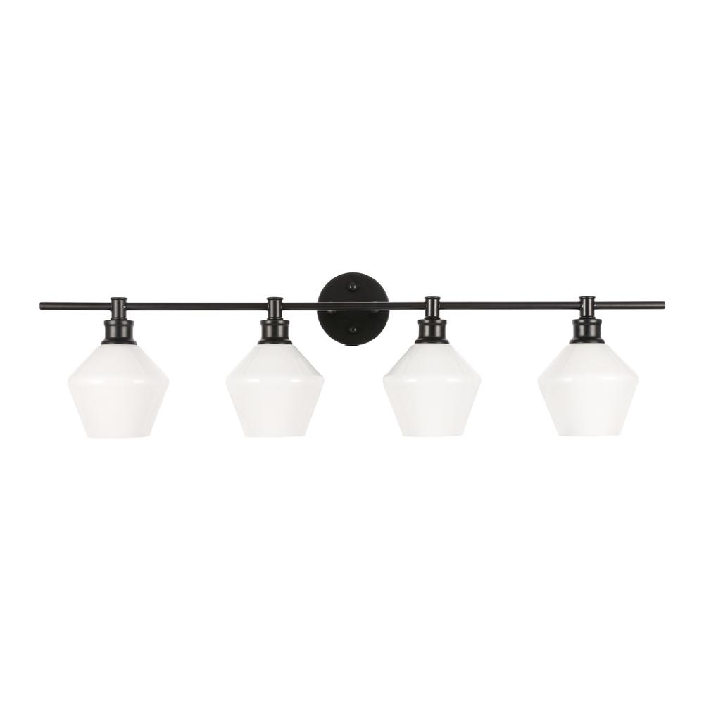Gene 4 Light Black And Frosted White Glass Wall Sconce. Picture 10