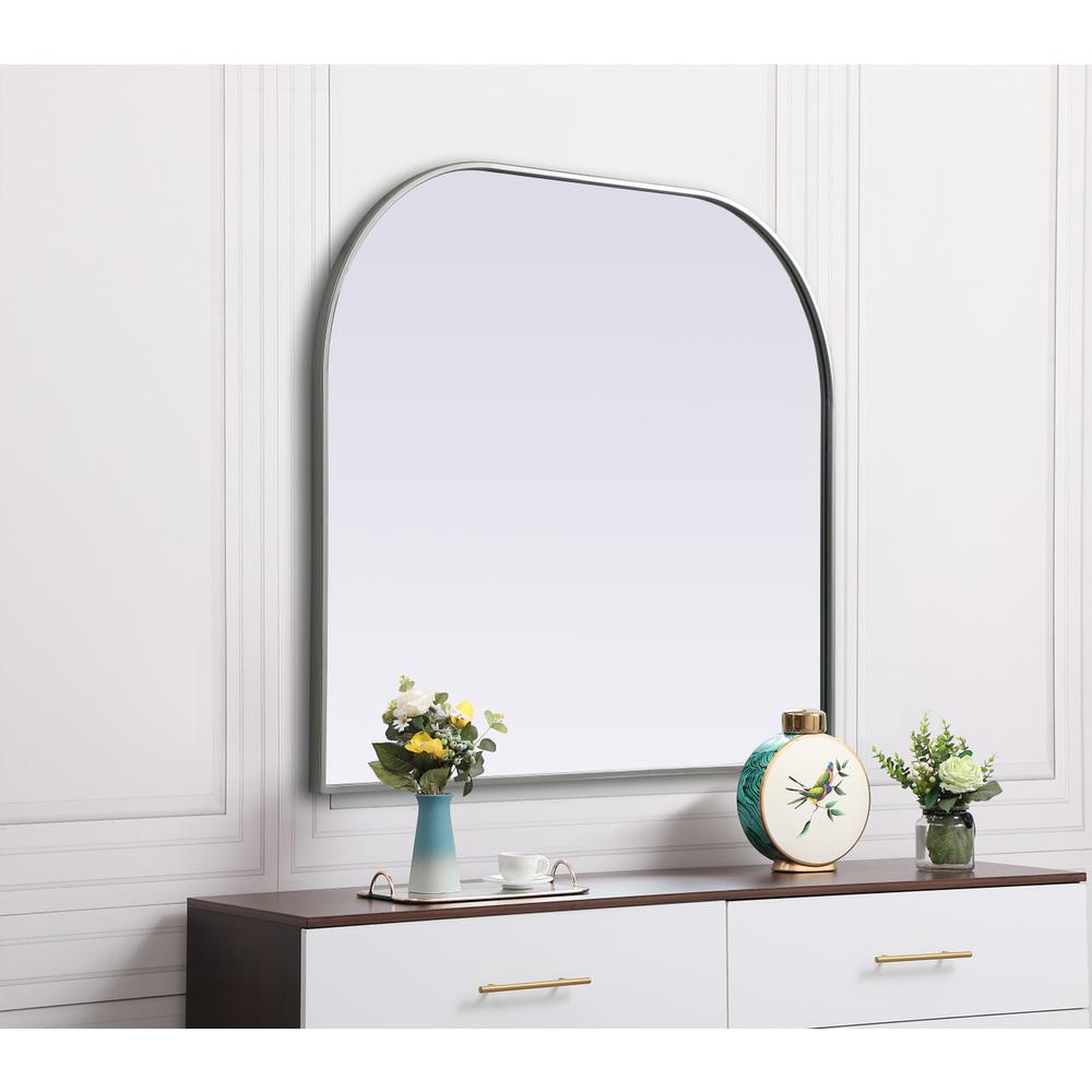 Metal Frame Arch Mirror 40X34 Inch In Silver. Picture 4