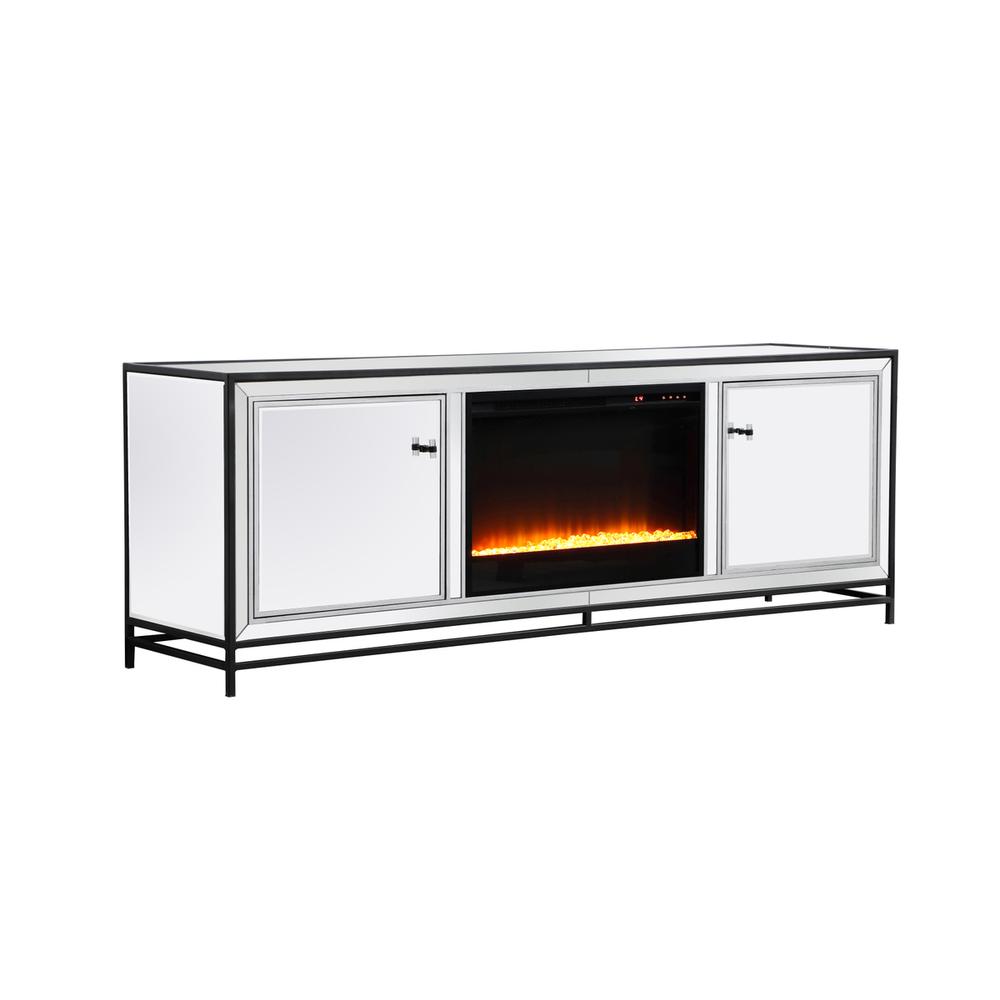 James 72 In. Mirrored Tv Stand With Crystal Fireplace In Black. Picture 5