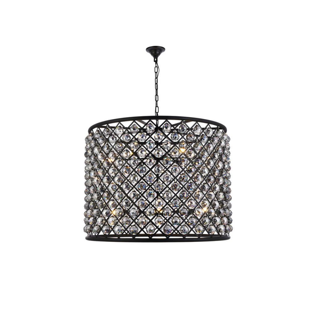 Madison 12 Light Matte Black Chandelier Silver Shade (Grey) Royal Cut Crystal. Picture 1