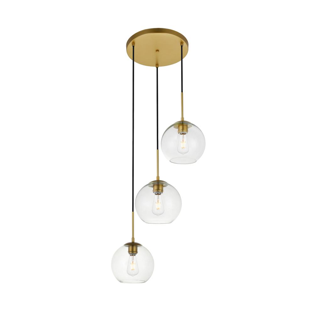 Baxter 3 Lights Brass Pendant With Clear Glass. Picture 2