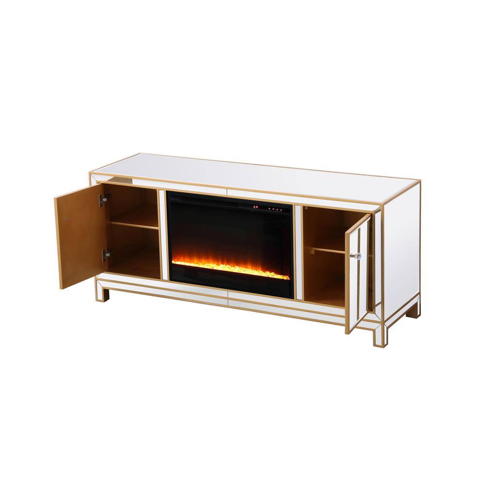 Reflexion 60 In. Mirrored Tv Stand With Crystal Fireplace In Gold. Picture 8