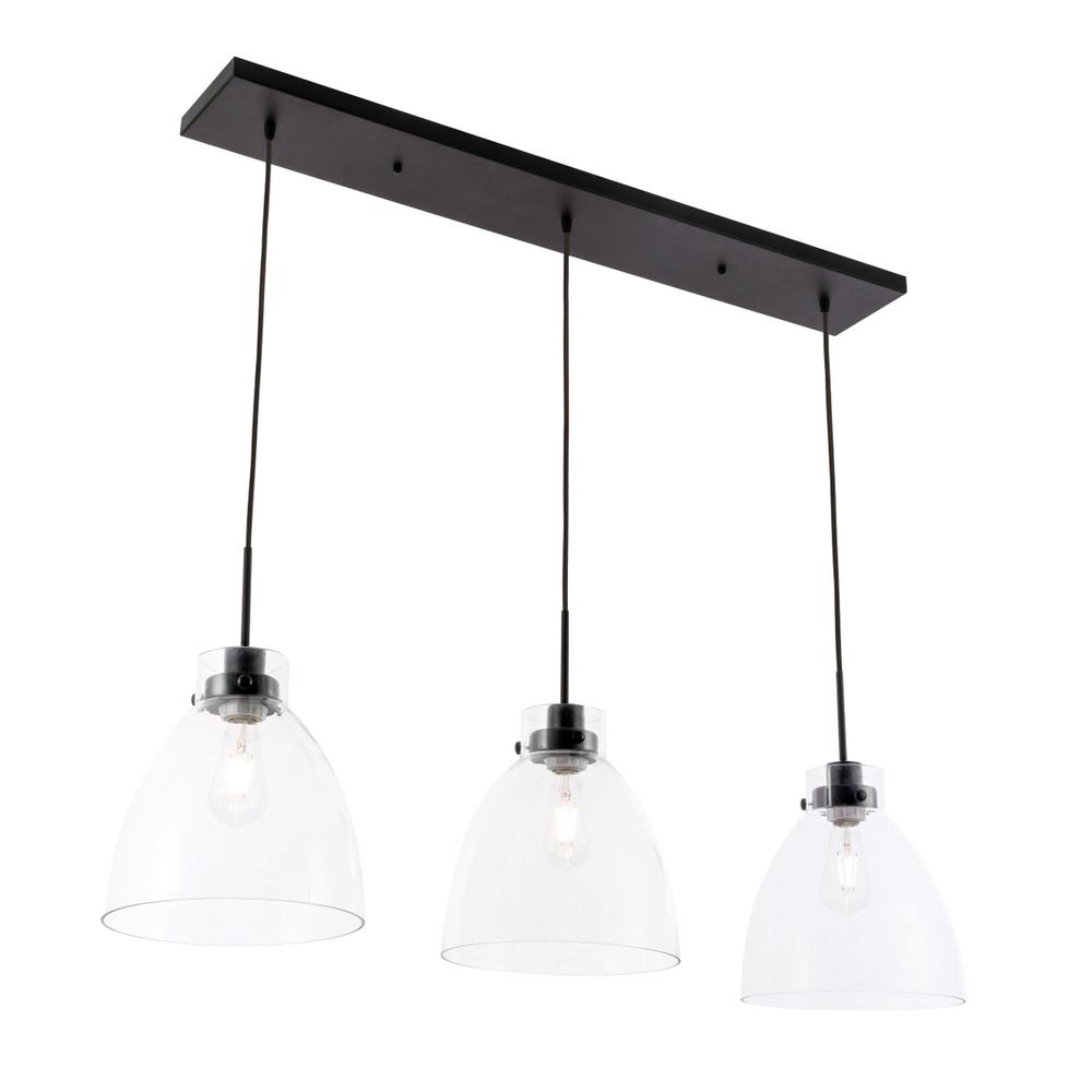 Frey 3 Light Black And Clear Glass Pendant. Picture 5