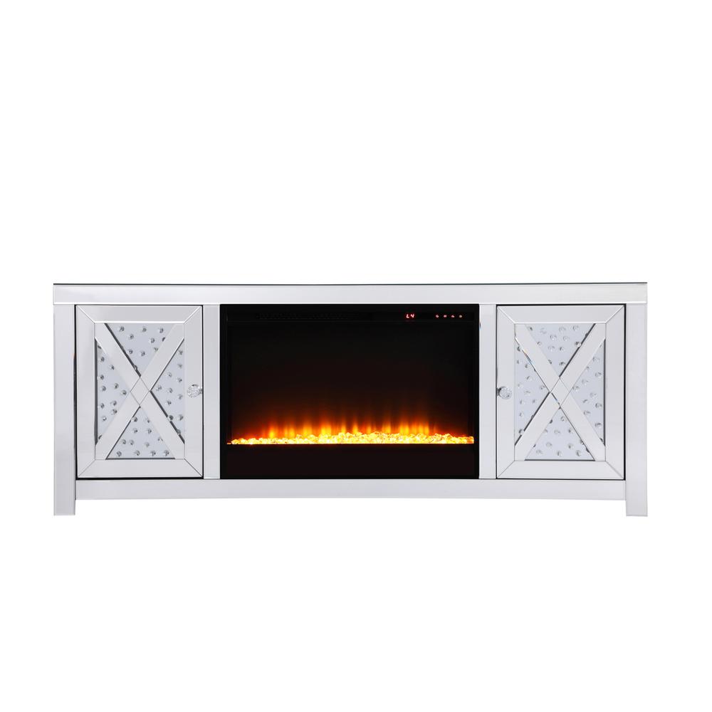 59 In.Crystal Mirrored Tv Stand With Crystal Insert Fireplace. Picture 1