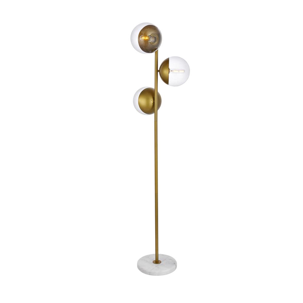 Eclipse 3 Lights Brass Floor Lamp With Clear Glass. Picture 1