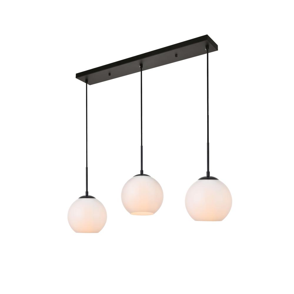 Baxter 3 Lights Black Pendant With Frosted White Glass. Picture 2