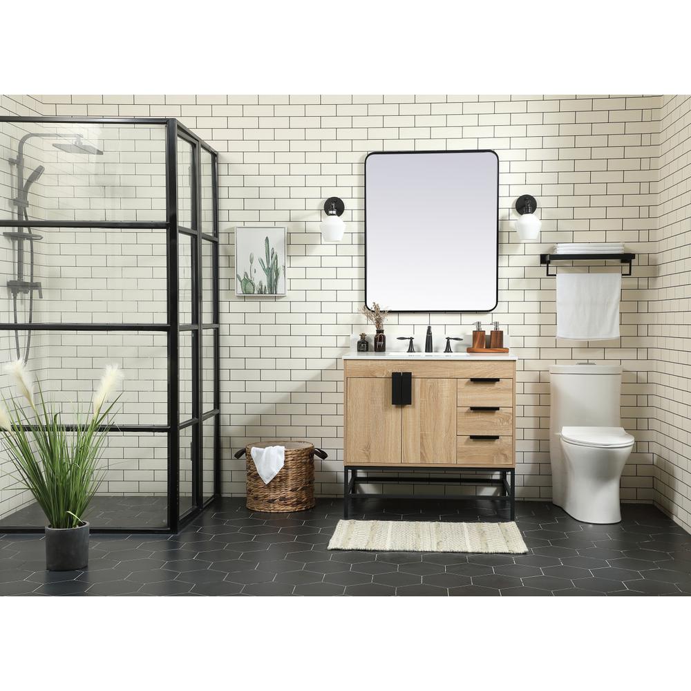 36 Inch Single Bathroom Vanity In Mango Wood With Backsplash. Picture 4