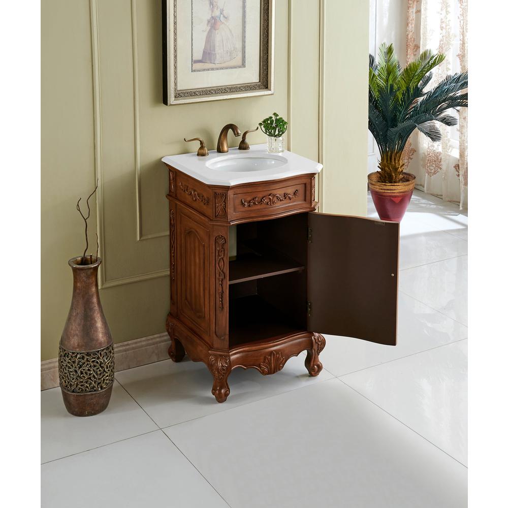 21 Inch Single Bathroom Vanity In Teak Color With Ivory White Engineered Marble. Picture 11