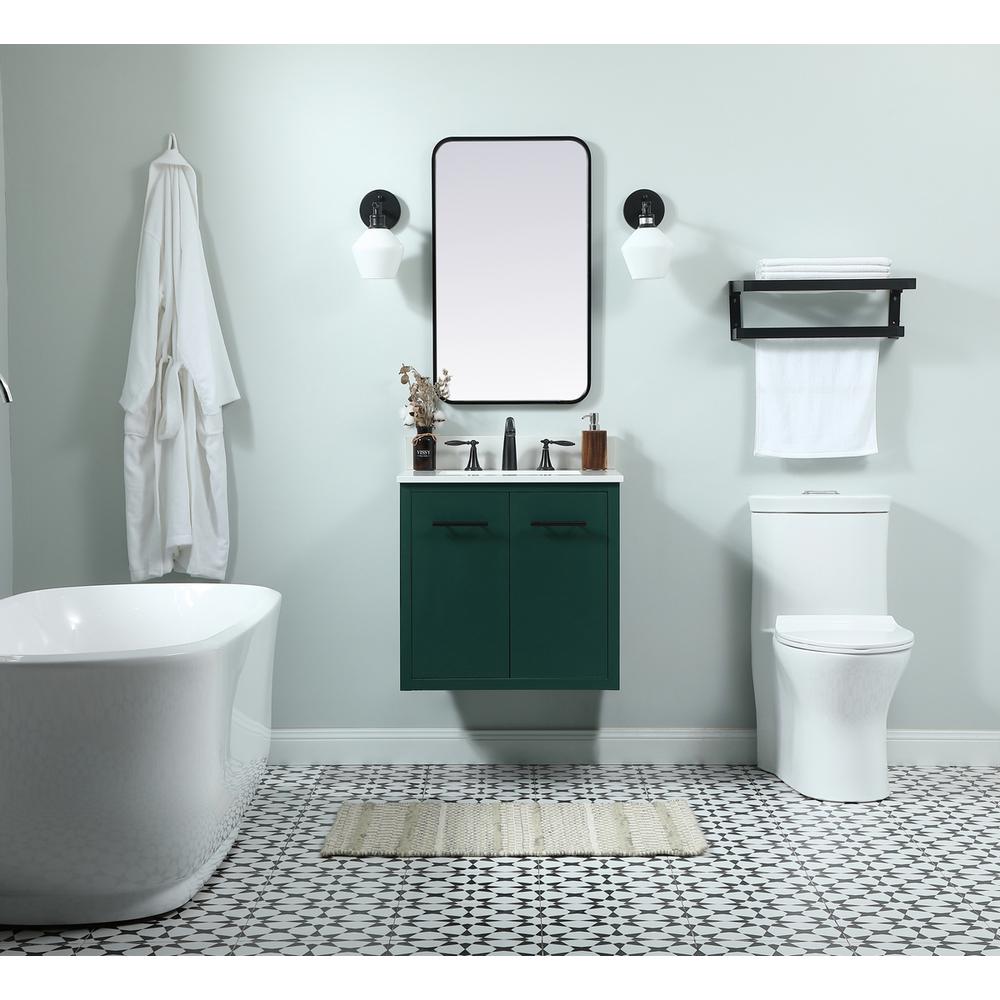 24 Inch Single Bathroom Vanity In Green With Backsplash. Picture 7