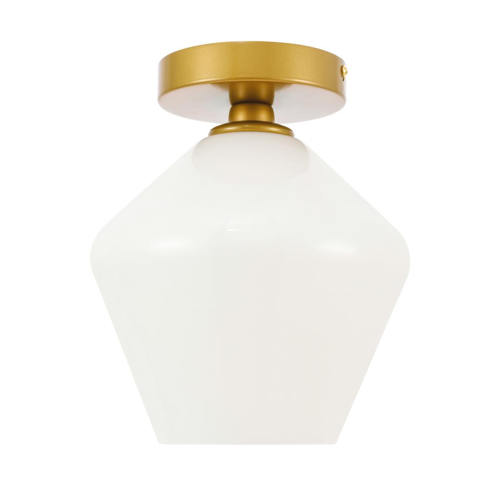 Gene 1 Light Brass And Frosted White Glass Flush Mount. Picture 4