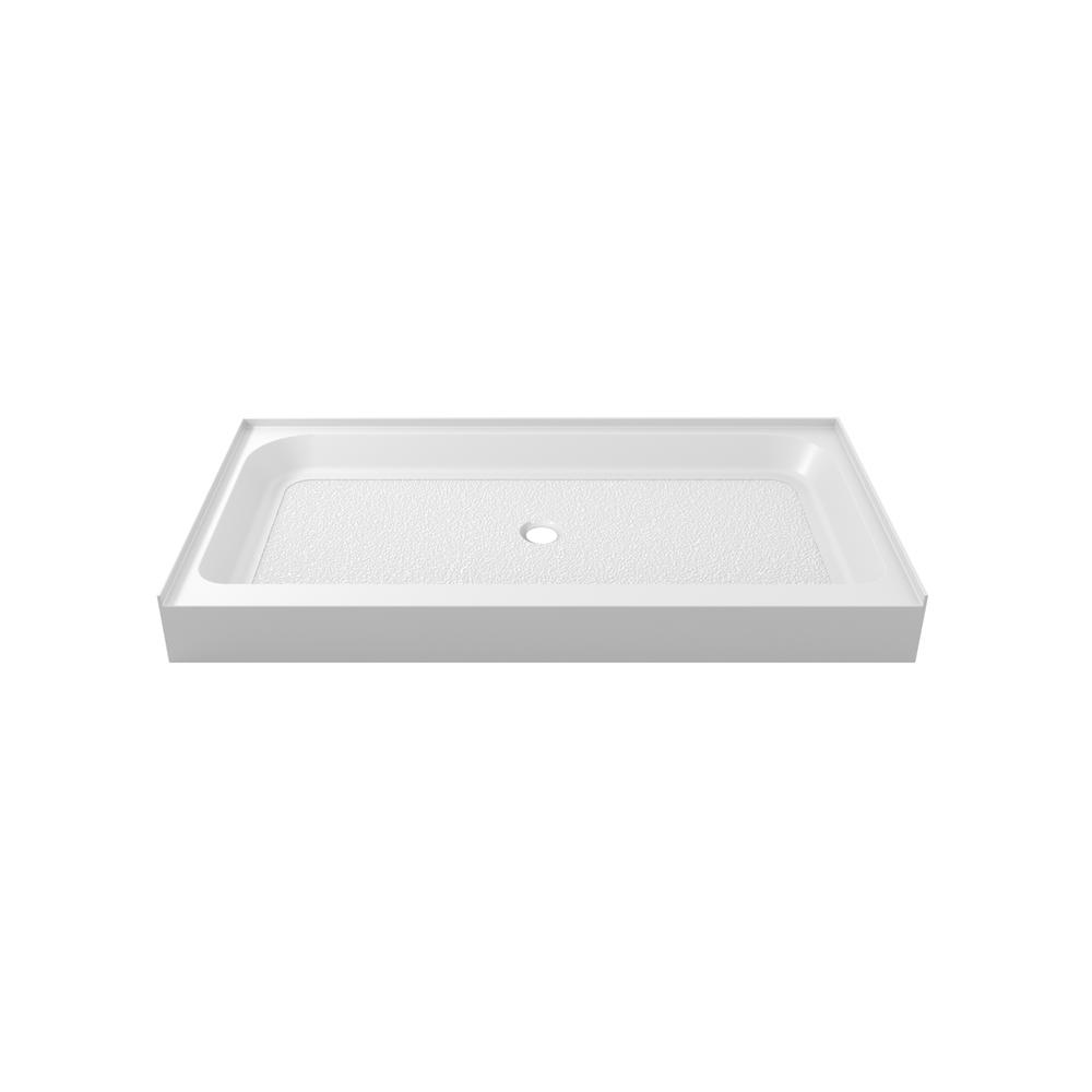 60X36 Inch Single Threshold Shower Tray Center Drain In Glossy White. Picture 7