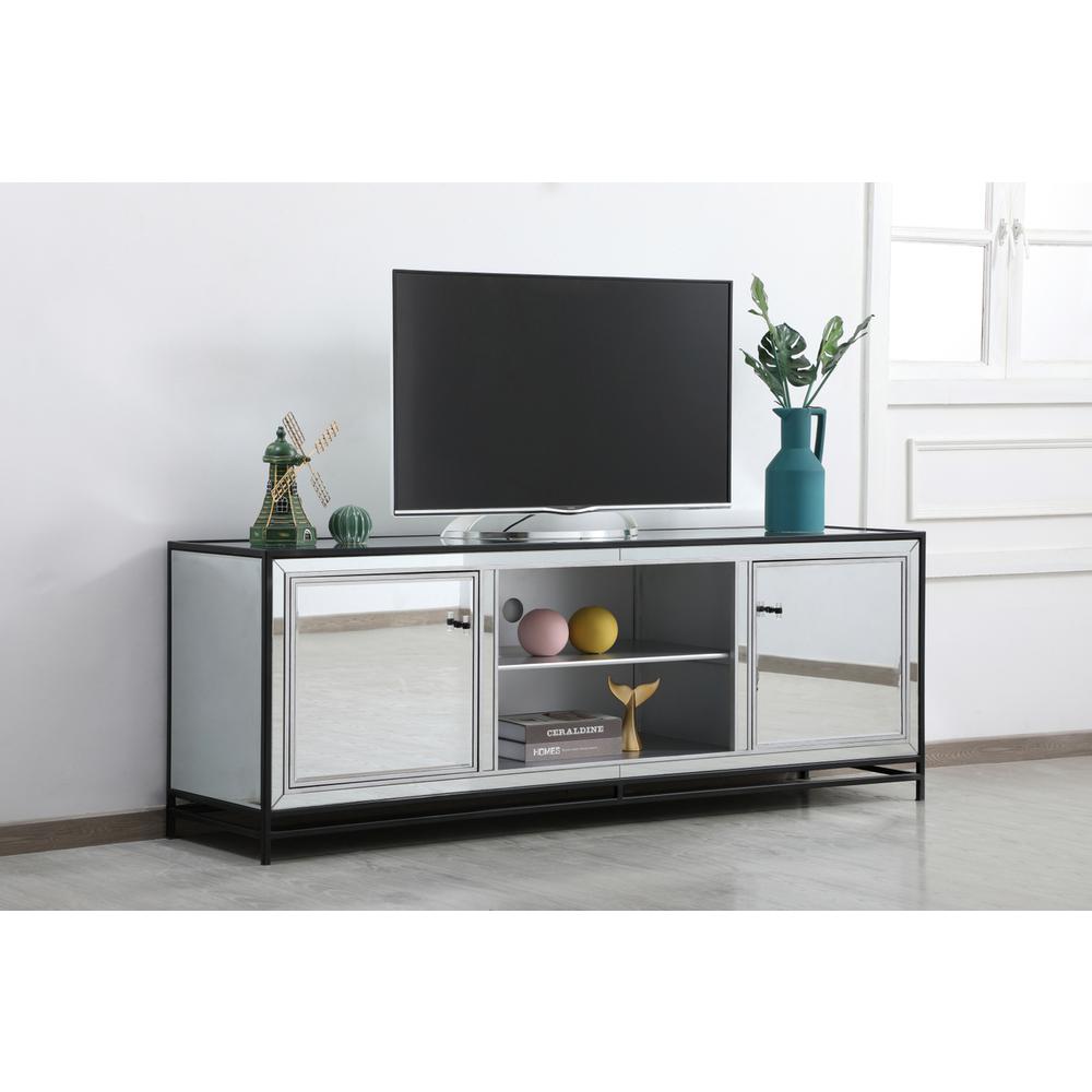 James 72 In. Mirrored Tv Stand In Black. Picture 2